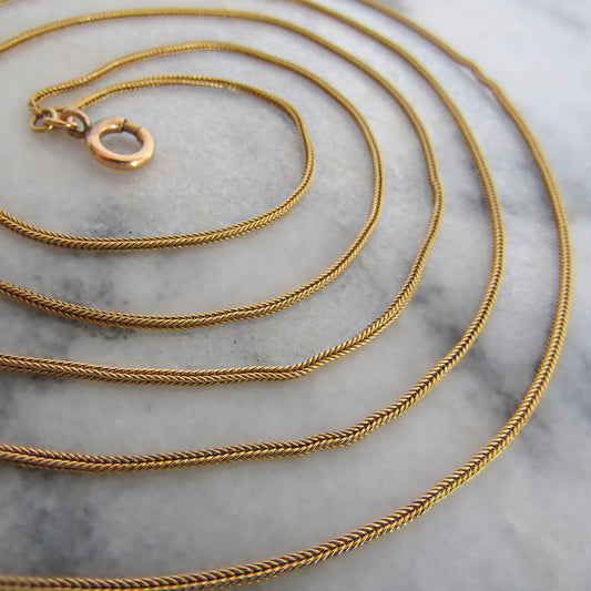 18K Solid Gold Foxtail Long Guard Chain with Hanging Bolt Ring (10.98 g)