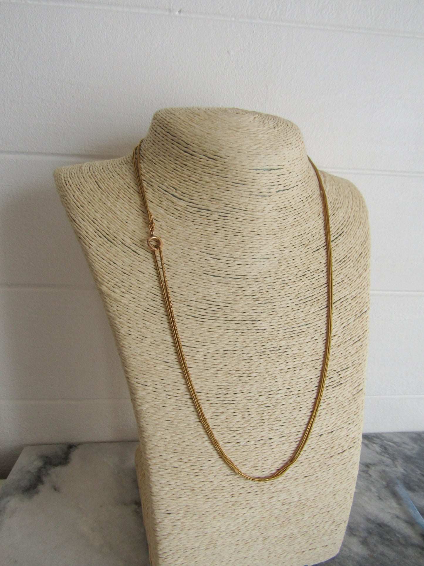 18K Solid Gold Foxtail Long Guard Chain with Hanging Bolt Ring (10.98 g)