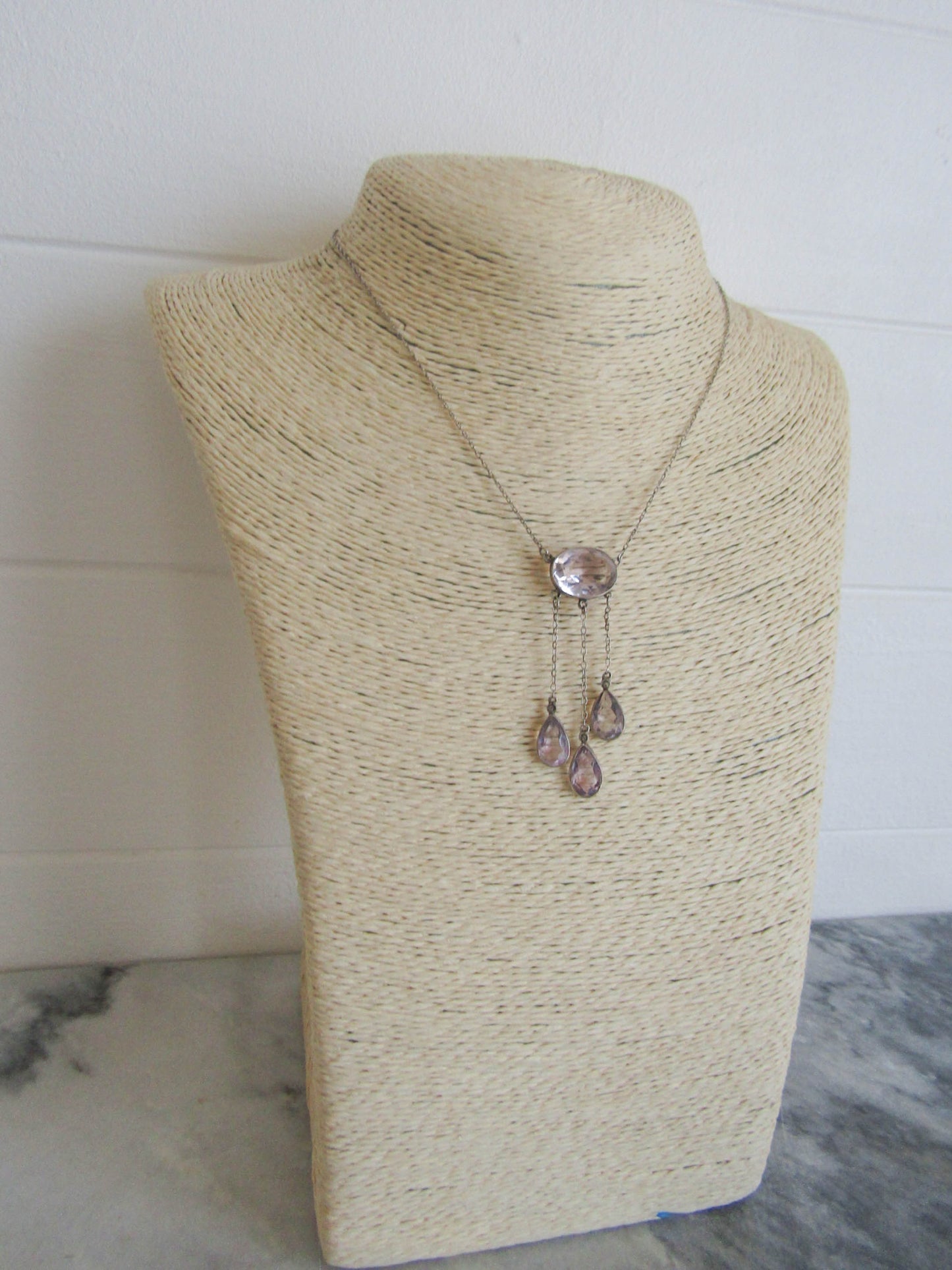 Art Nouveau Silver and Amethyst Lavaliere necklace