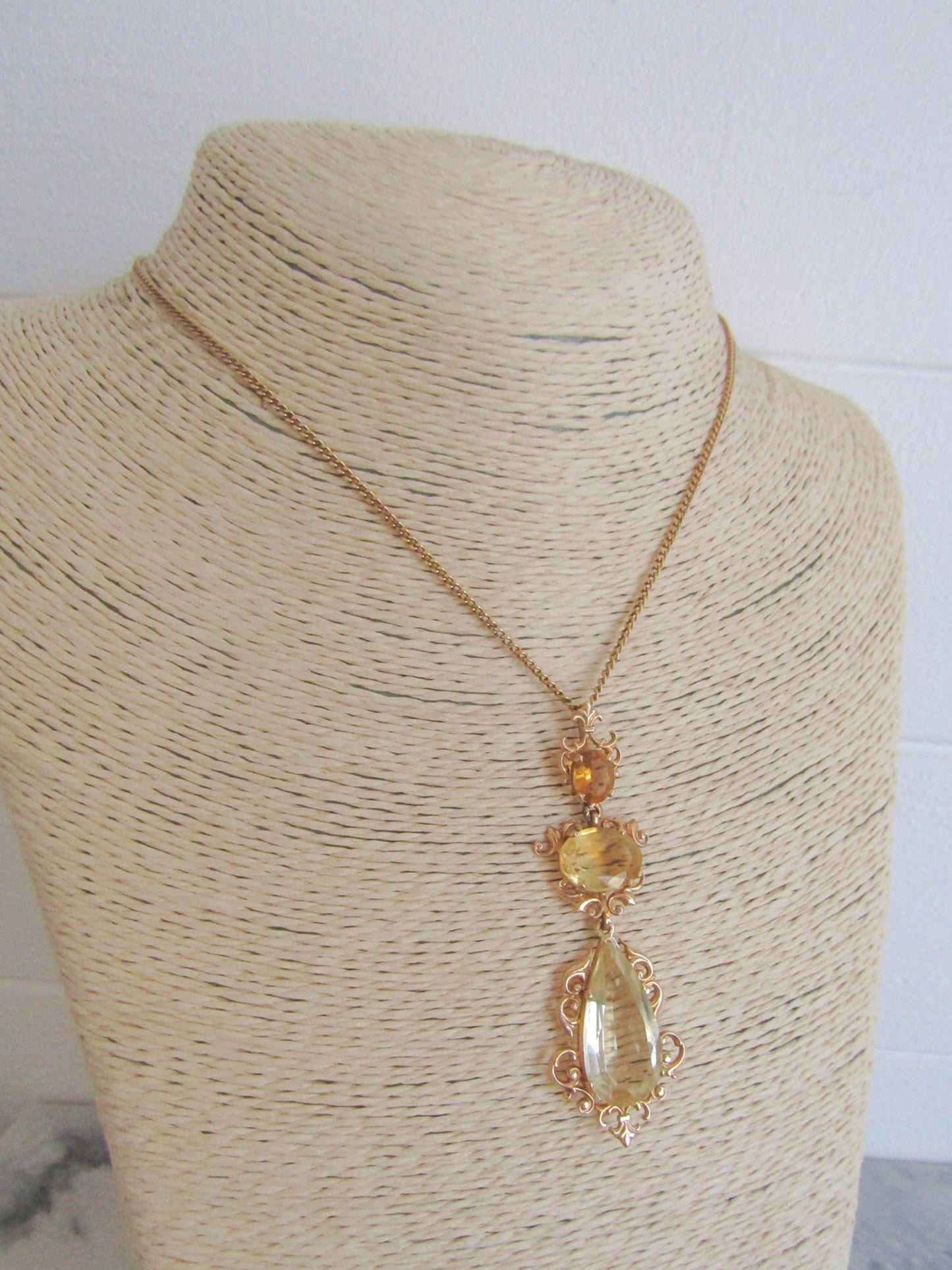 18K Gold Antique Art Nouveau Citrine Pendant, Belle Epoque Pendant