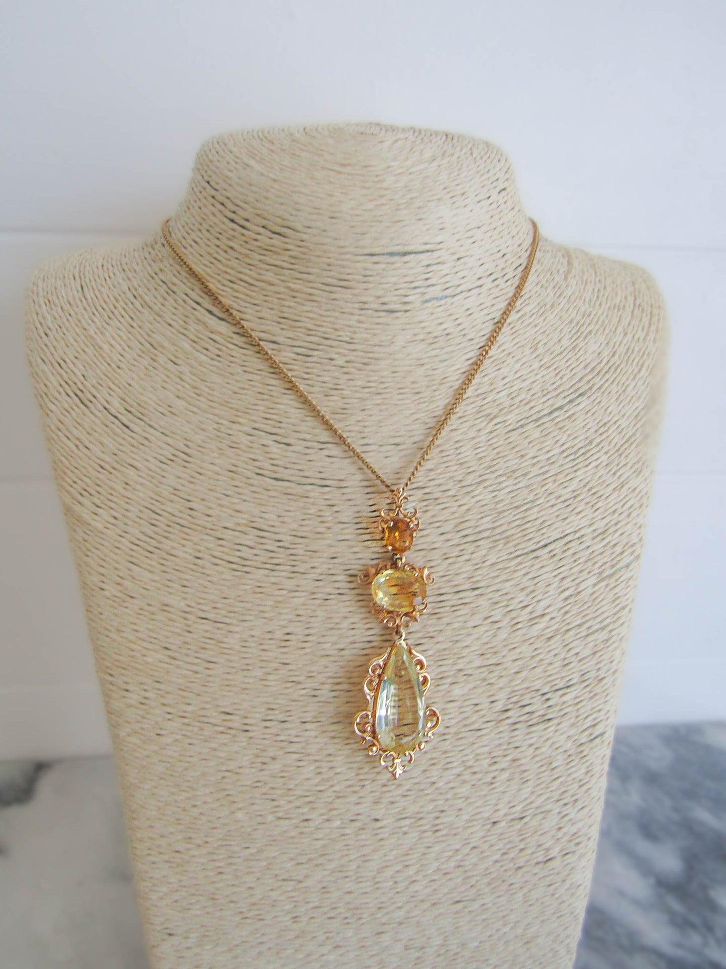 18K Gold Antique Art Nouveau Citrine Pendant, Belle Epoque Pendant