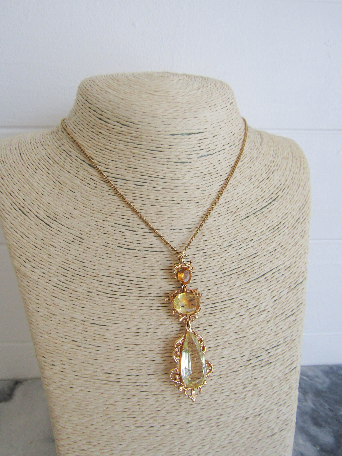 18K Gold Antique Art Nouveau Citrine Pendant, Belle Epoque Pendant