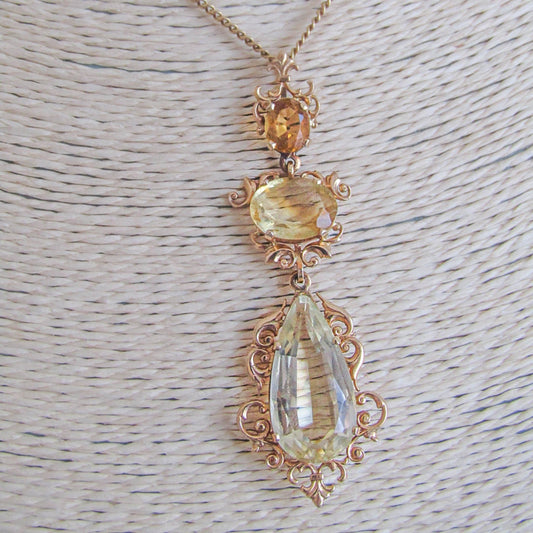 18K Gold Antique Art Nouveau Citrine Pendant, Belle Epoque Pendant