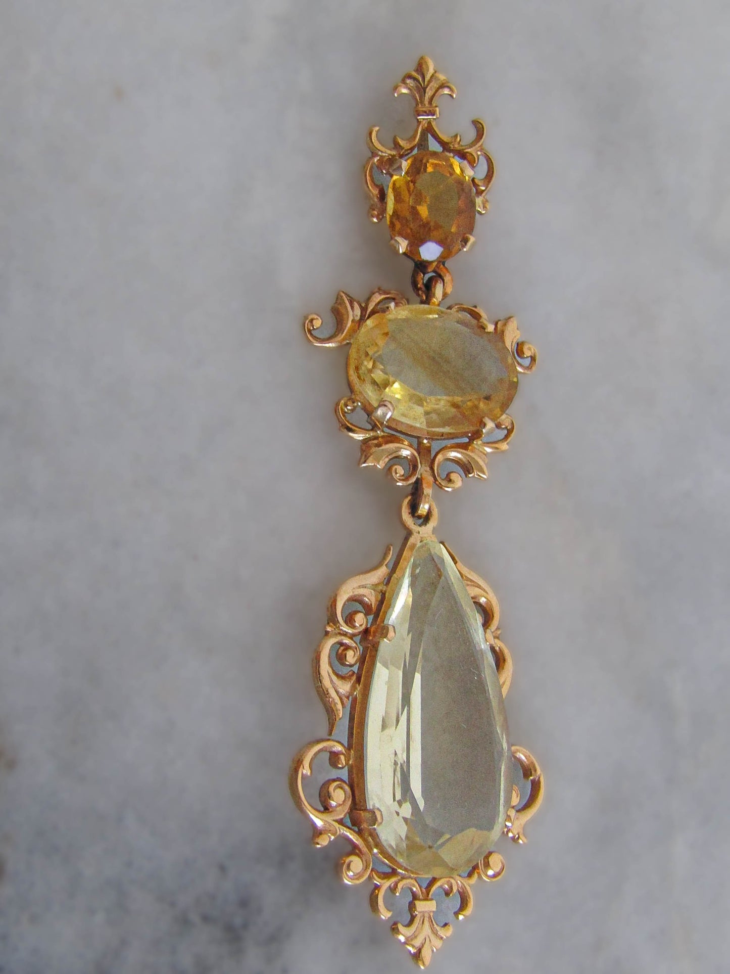 18K Gold Antique Art Nouveau Citrine Pendant, Belle Epoque Pendant