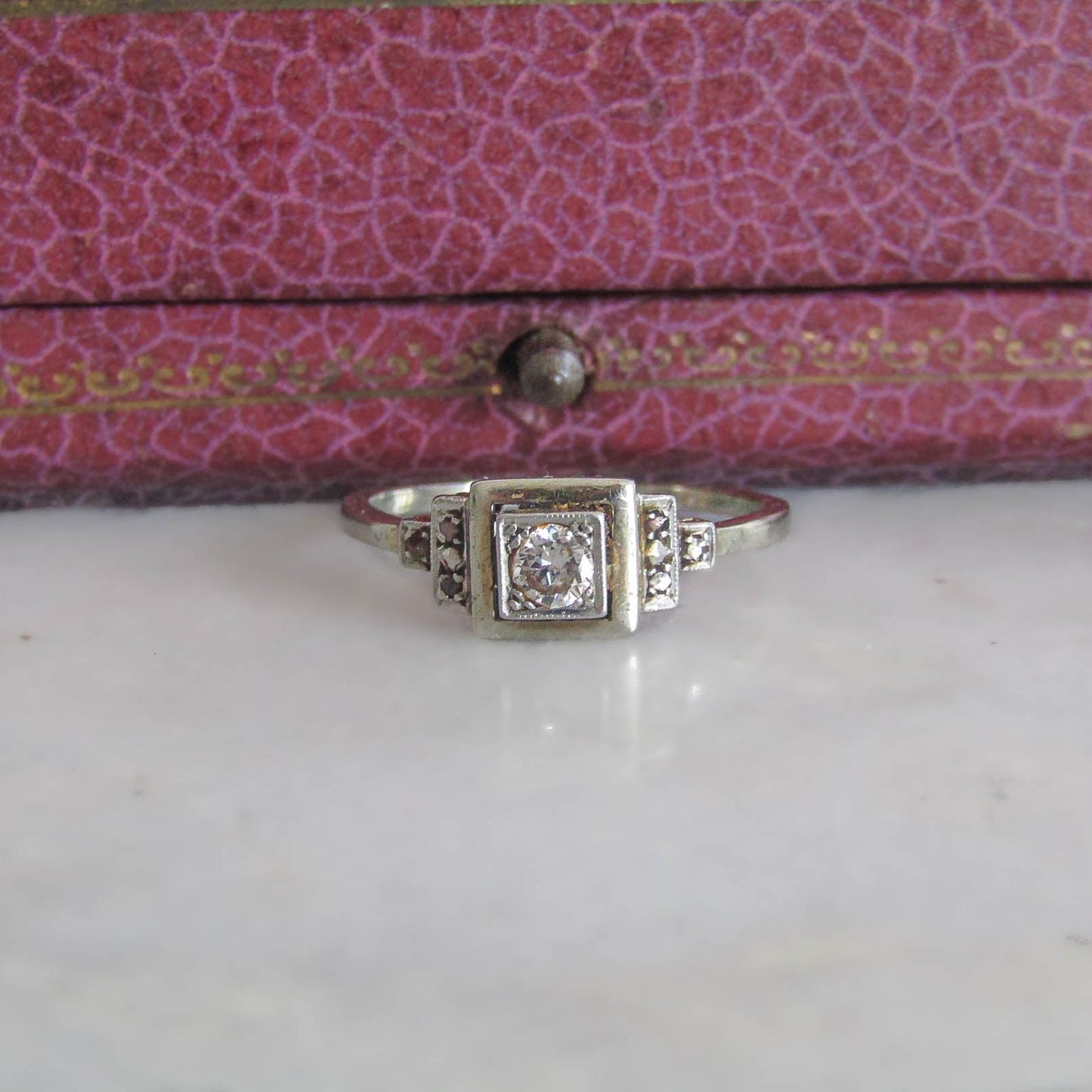 French Art Deco 18K Gold and Platinum Diamond Solitaire Engagement Ring