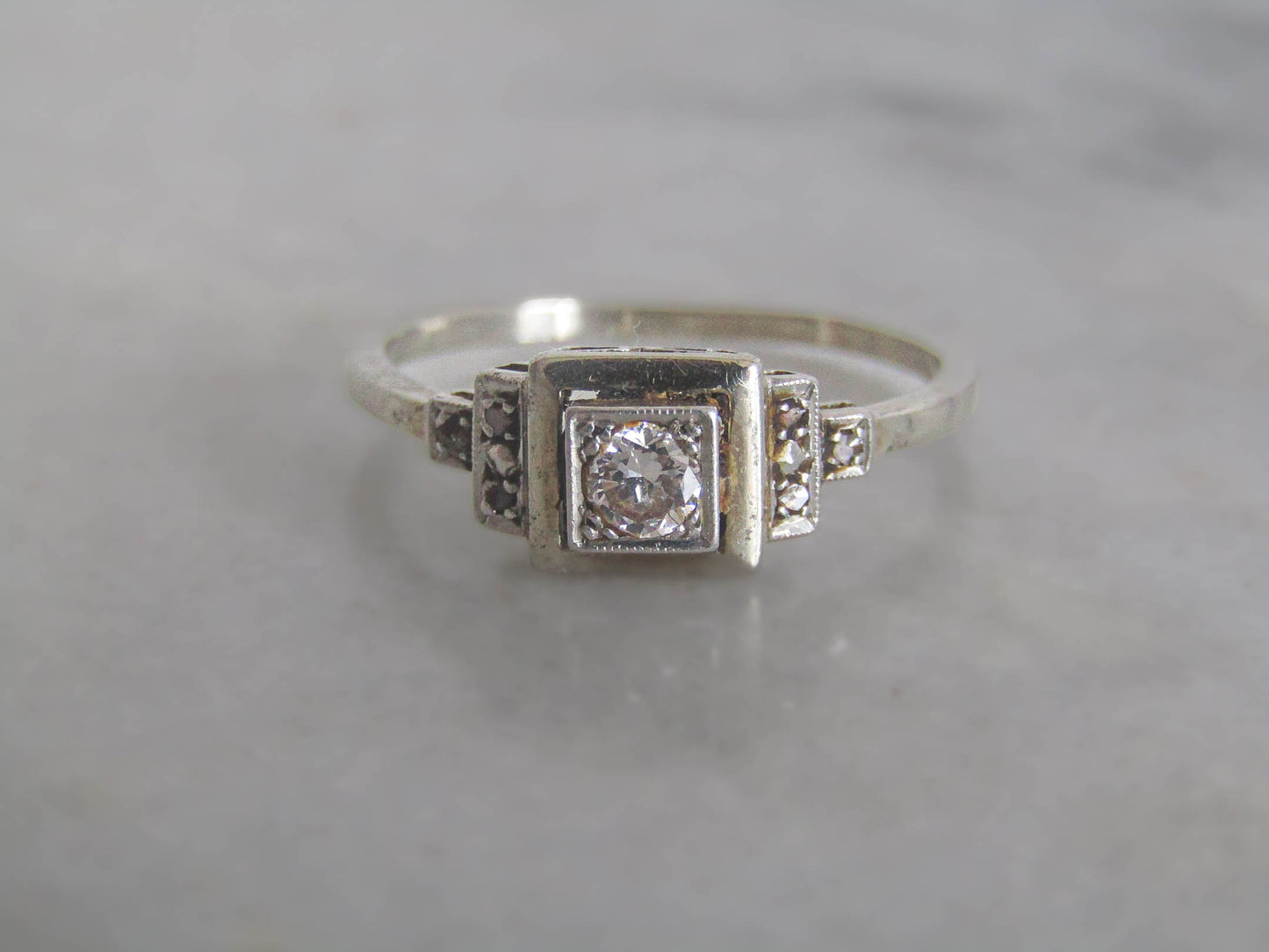 French Art Deco 18K Gold and Platinum Diamond Solitaire Engagement Ring