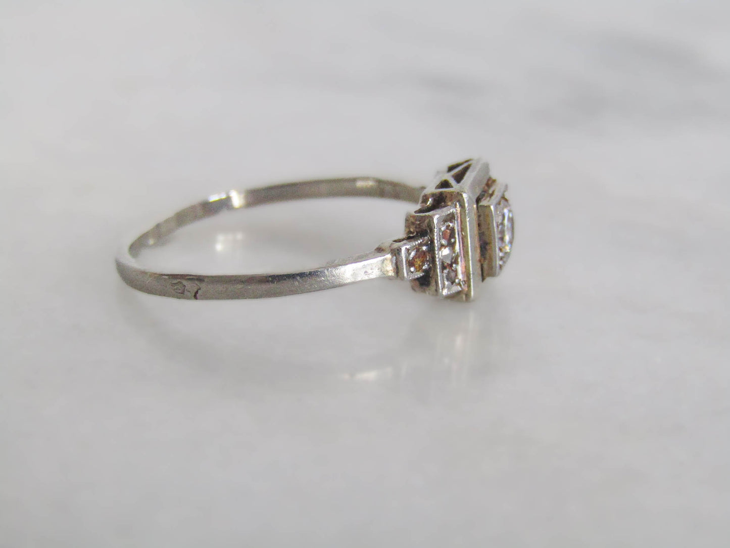 French Art Deco 18K Gold and Platinum Diamond Solitaire Engagement Ring