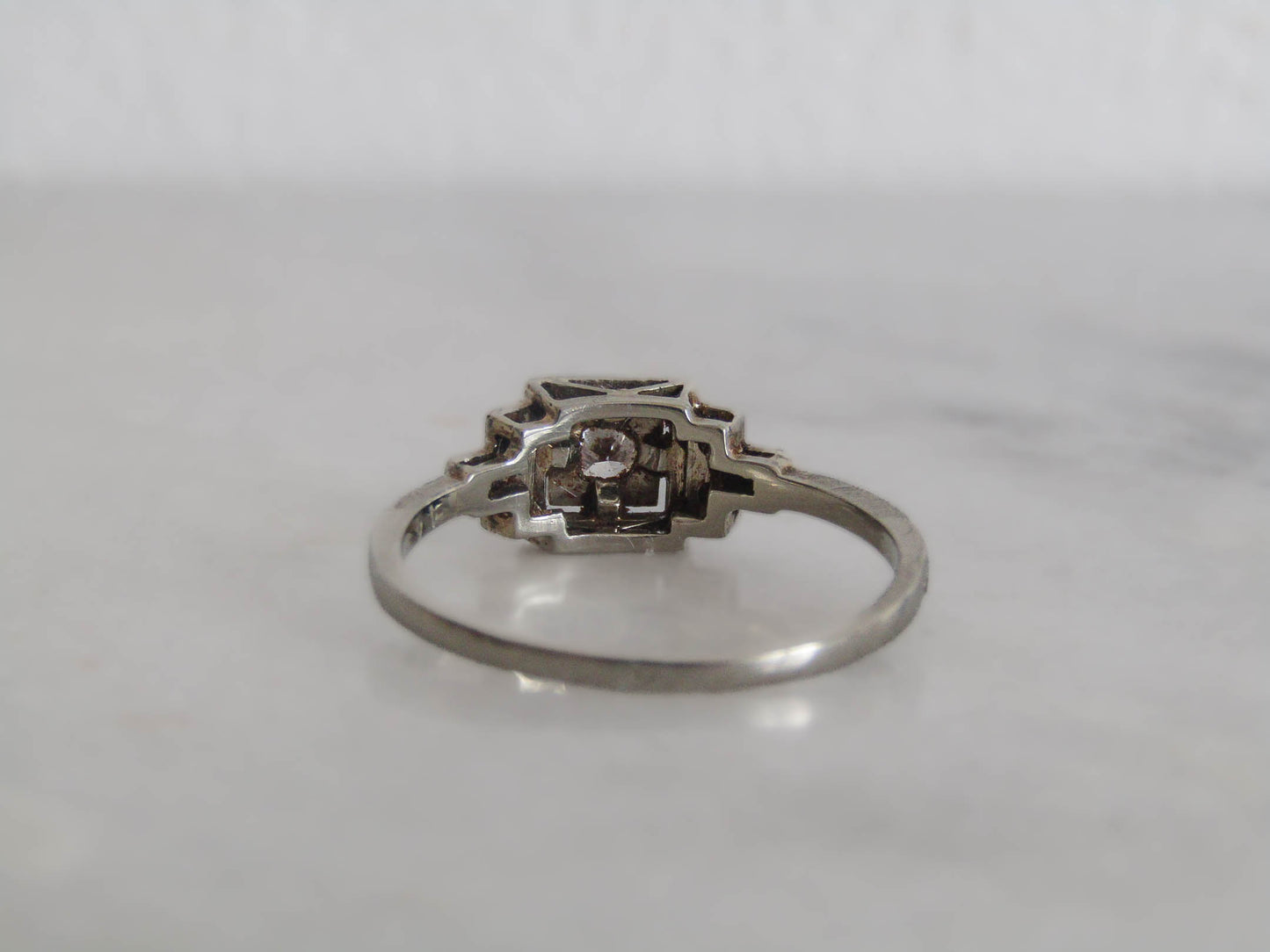 French Art Deco 18K Gold and Platinum Diamond Solitaire Engagement Ring