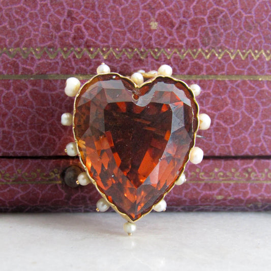 Antique Victorian 18K Gold and Quartz Heart Pendant/Brooch.