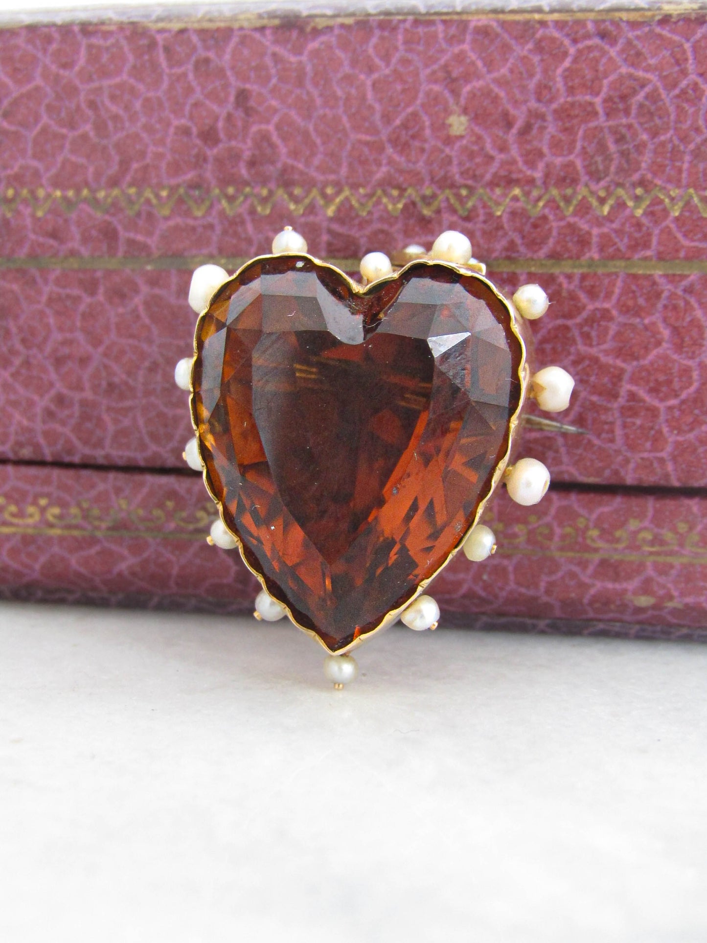 Antique Victorian 18K Gold and Quartz Heart Pendant/Brooch.