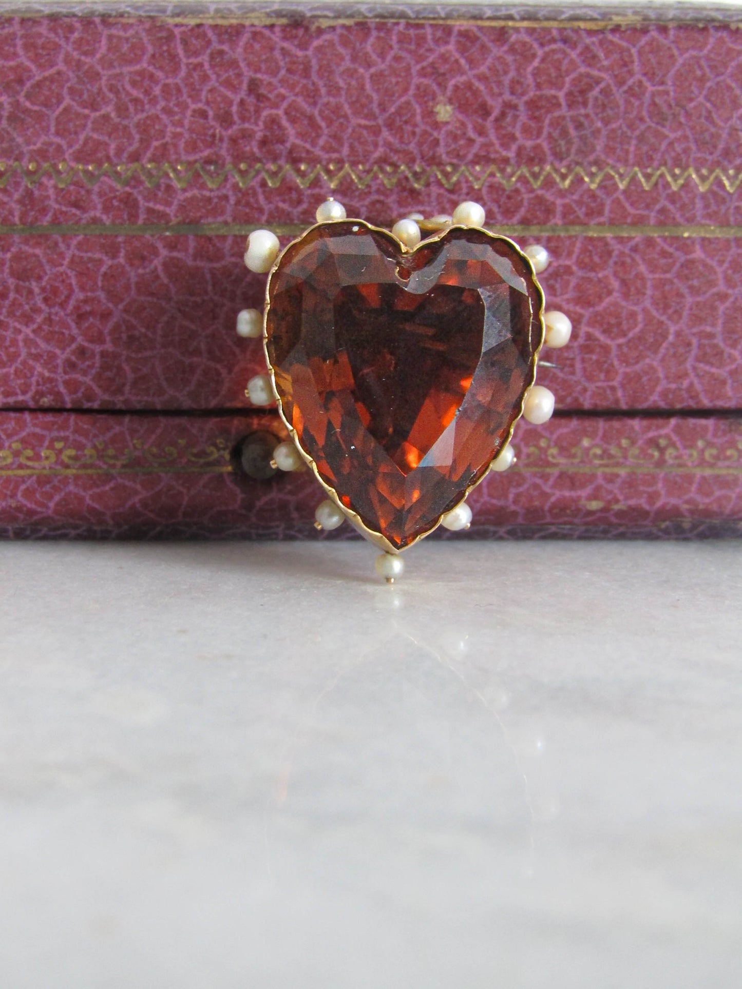 Antique Victorian 18K Gold and Quartz Heart Pendant/Brooch.