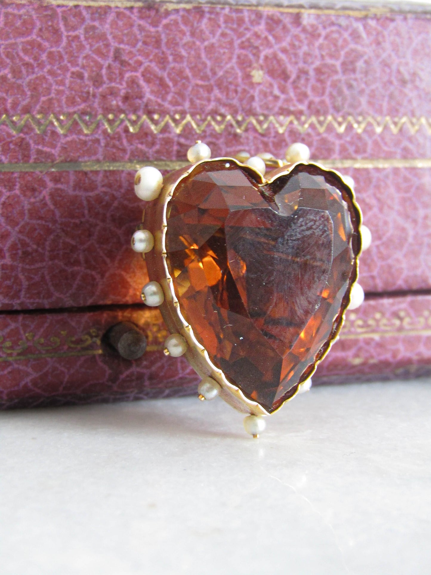 Antique Victorian 18K Gold and Quartz Heart Pendant/Brooch.