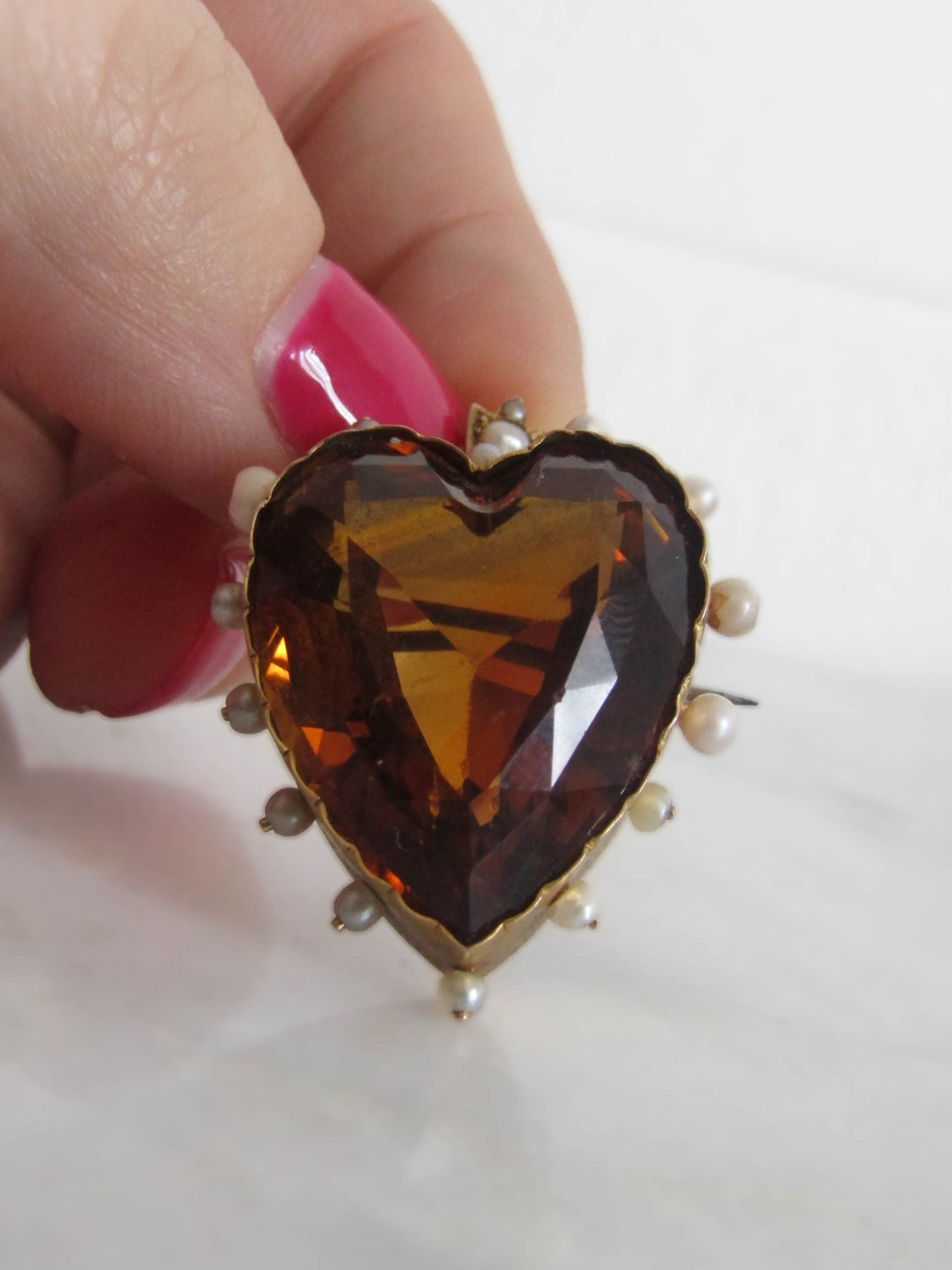 Antique Victorian 18K Gold and Quartz Heart Pendant/Brooch.