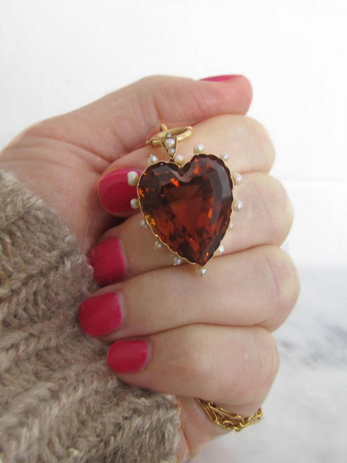 Antique Victorian 18K Gold and Quartz Heart Pendant/Brooch.