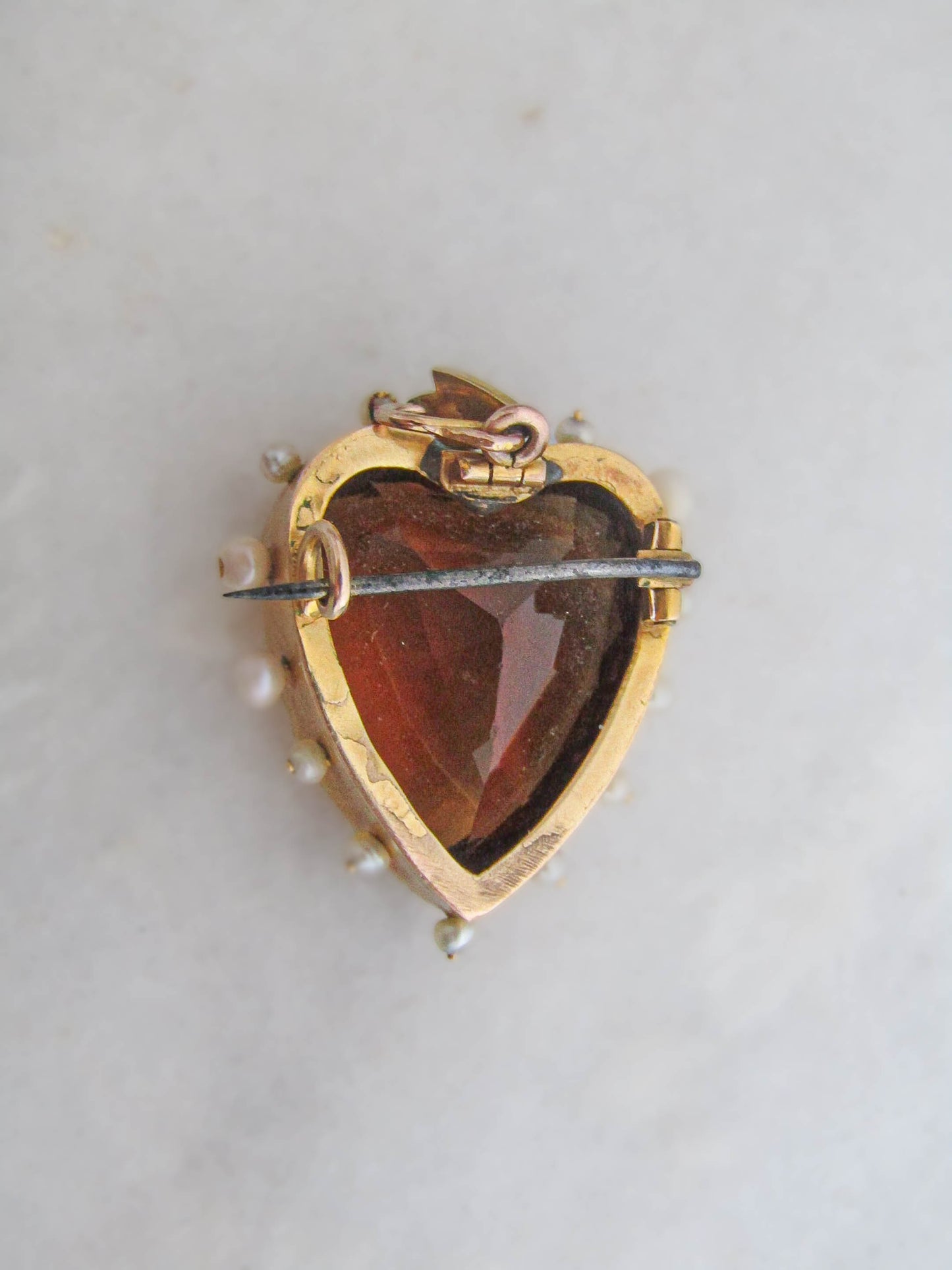 Antique Victorian 18K Gold and Quartz Heart Pendant/Brooch.