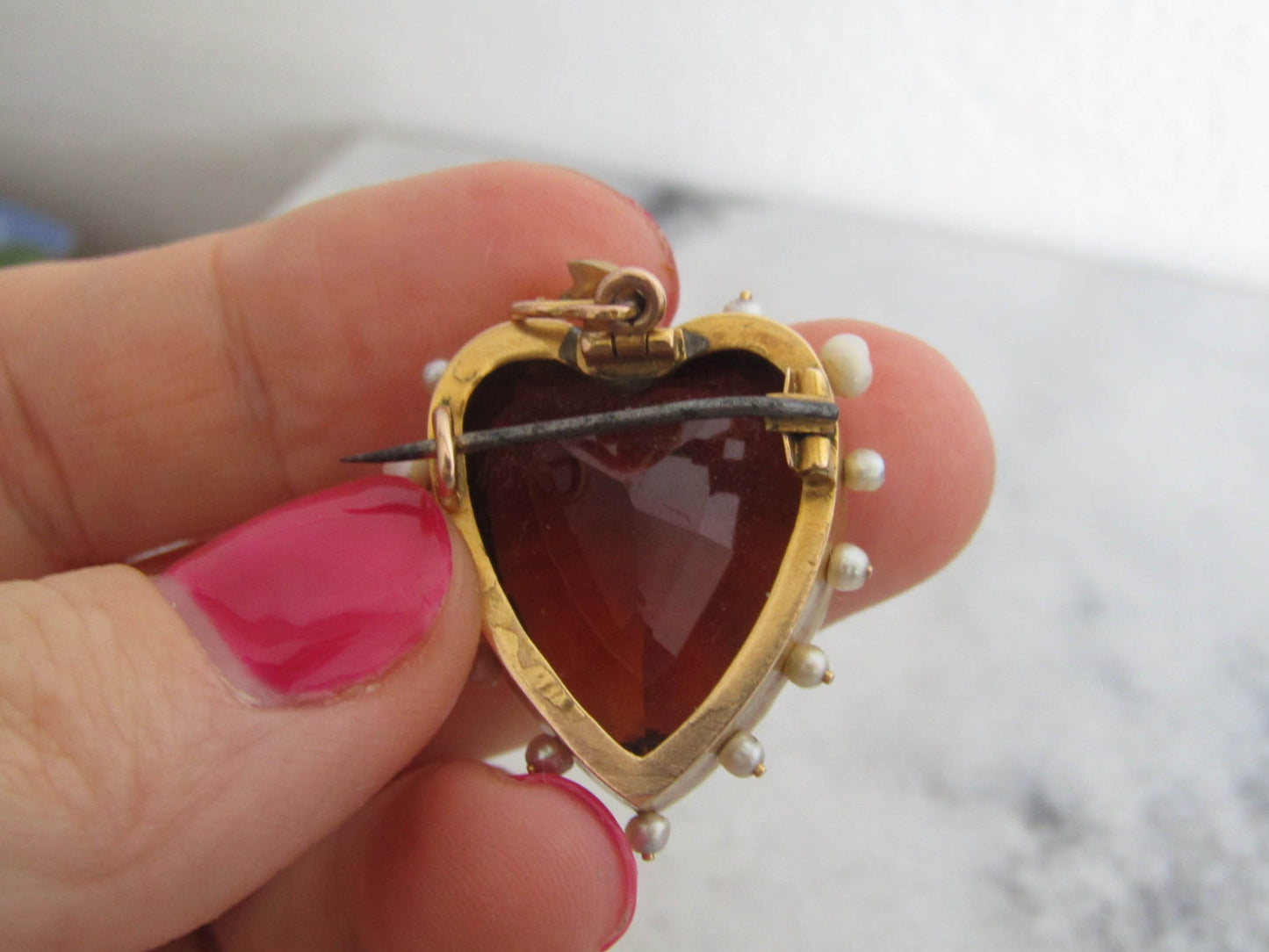 Antique Victorian 18K Gold and Quartz Heart Pendant/Brooch.