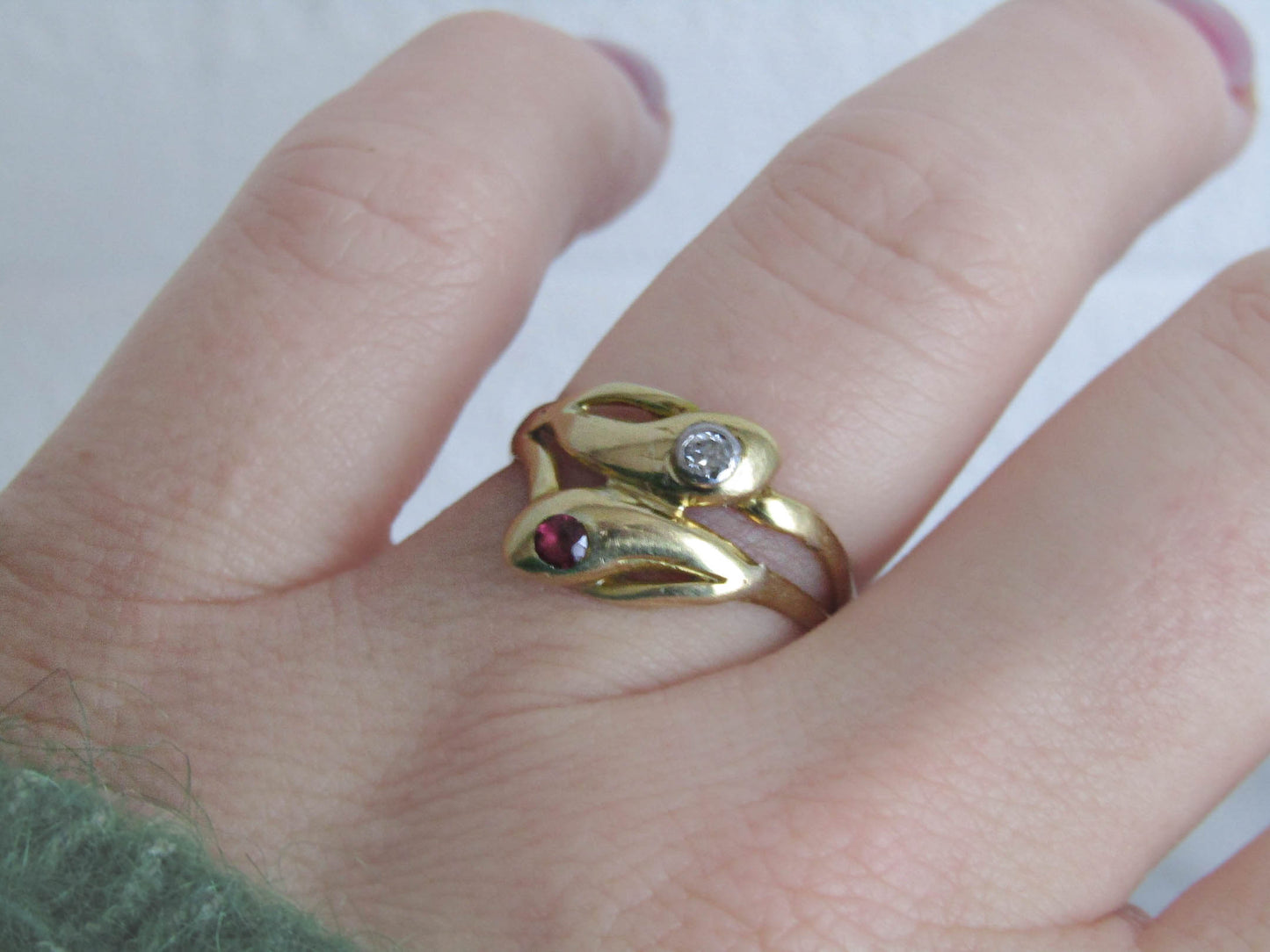 Antique 18K Gold Snake Ring with Diamond, Victorian French Serpent Engagement Ring c. 1900