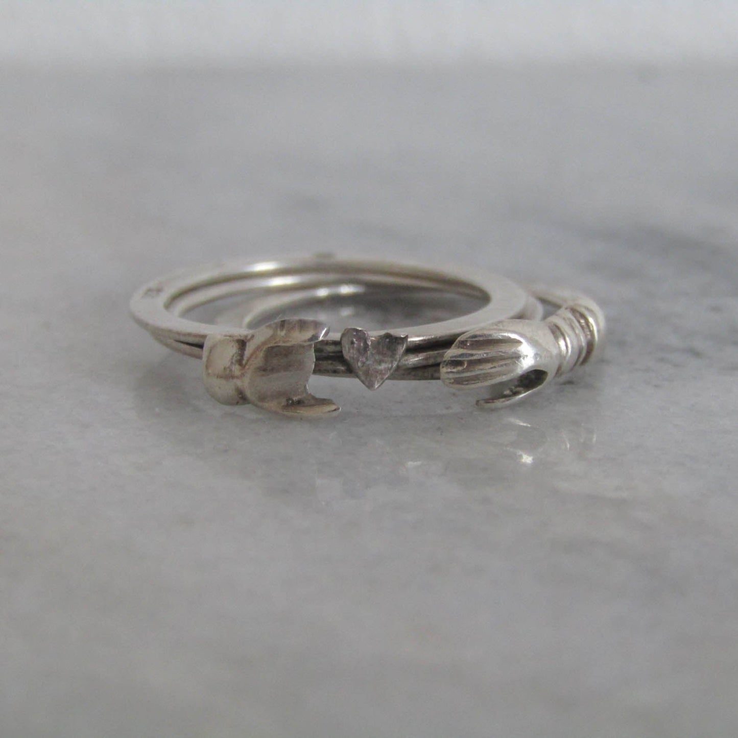 Vintage Clasped Hand Fede Gimmel Ring, Vintage Sterling Silver Ring