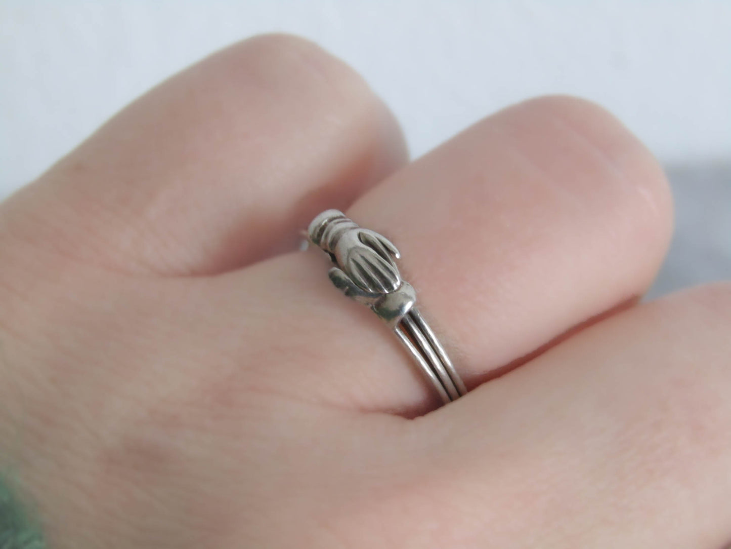 Vintage Clasped Hand Fede Gimmel Ring, Vintage Sterling Silver Ring