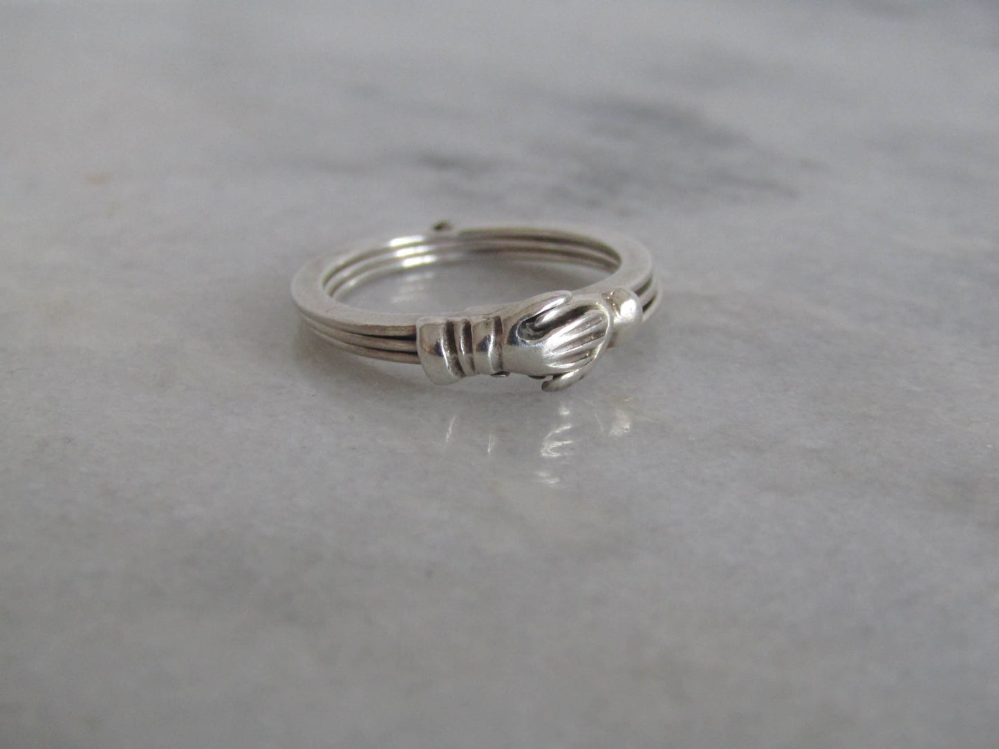 Vintage Clasped Hand Fede Gimmel Ring, Vintage Sterling Silver Ring