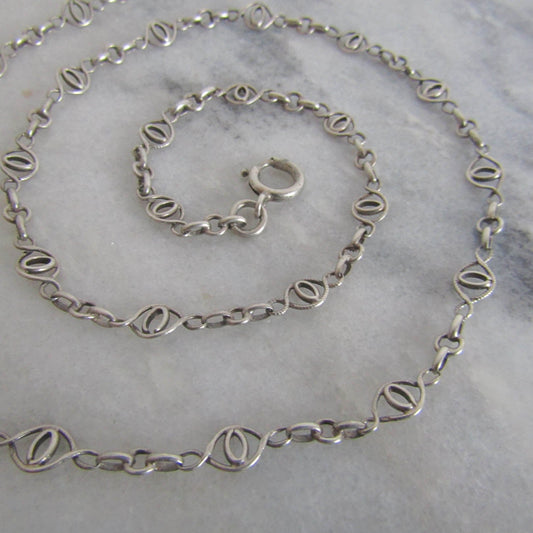 Antique French Silver Fancy Chain, Vintage Silver Necklace