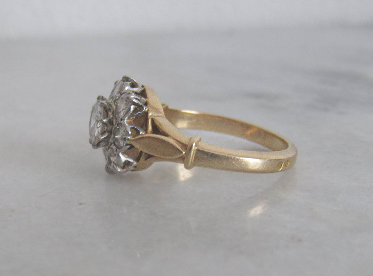 Antique 1.4 ct Diamond Daisy Ring with Platinum and 18k Gold, French Antique Daisy Cluster Engagement Ring c. 1900