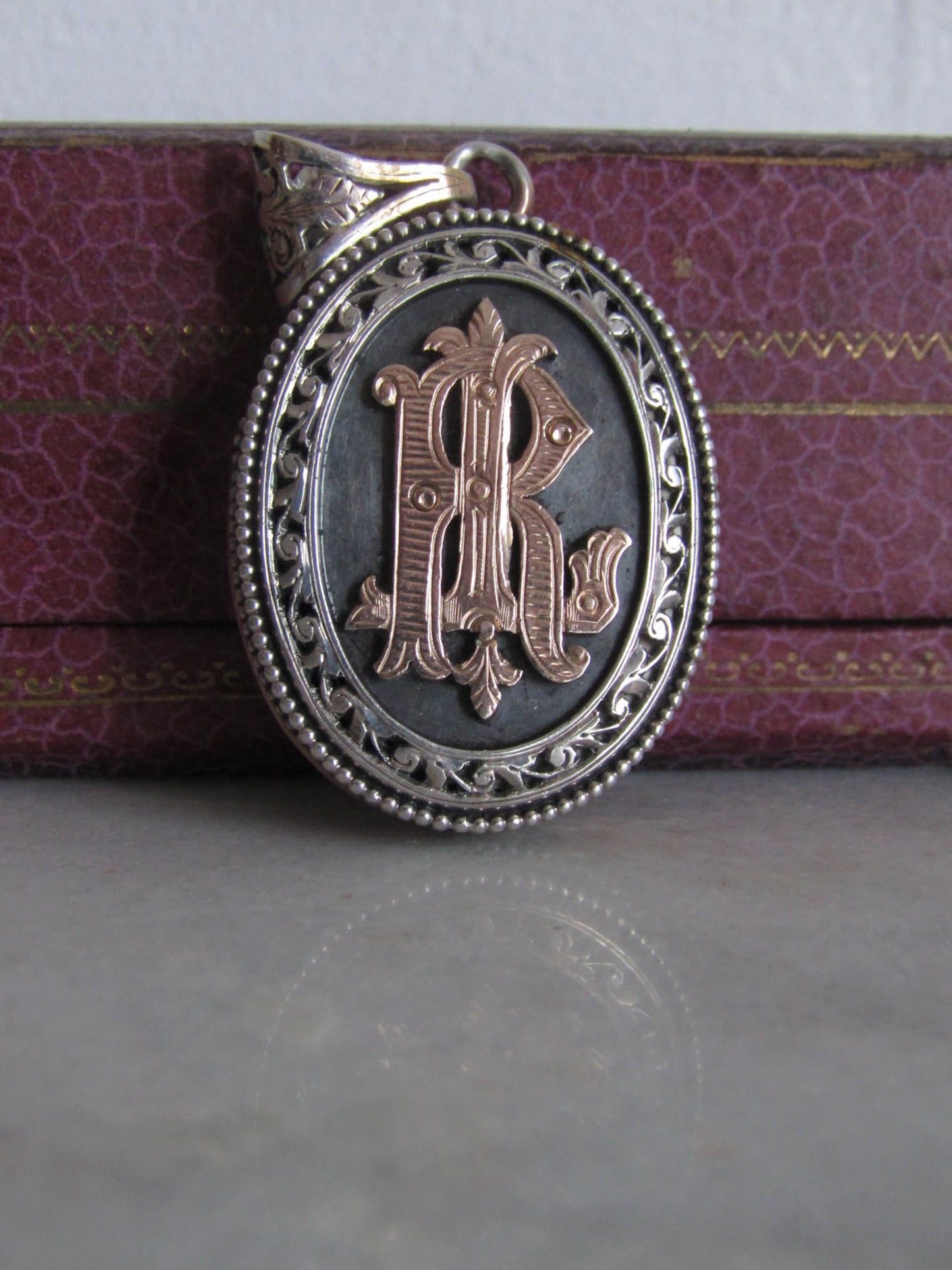 Antique French Silver Aesthetic Monogram Locket c. 1880