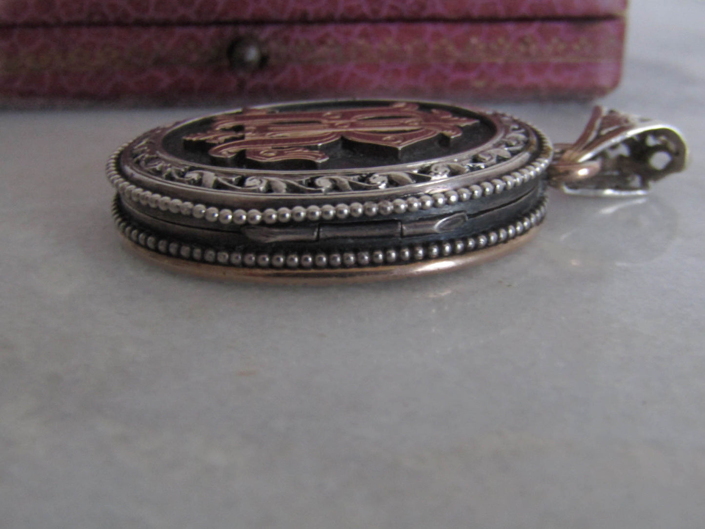 Antique French Silver Aesthetic Monogram Locket c. 1880