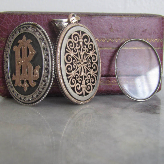 Antique French Silver Aesthetic Monogram Locket c. 1880