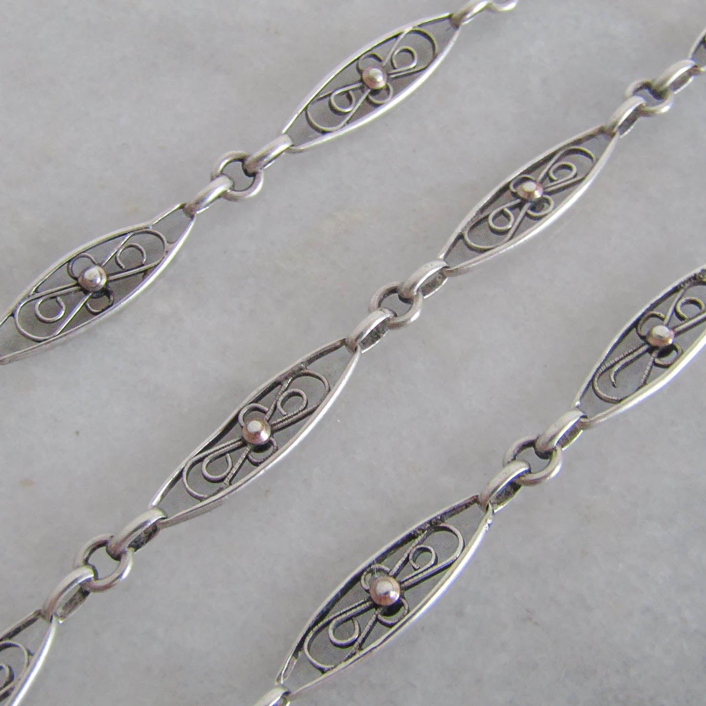 Antique Silver Filigree Watch Chain, French Choker Necklace with Dog Clip Clasp and Spring Ring