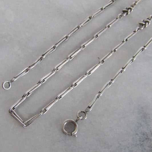 20" Antique Silver Trombone and Love Knot Fancy Link French Necklace c. 1900