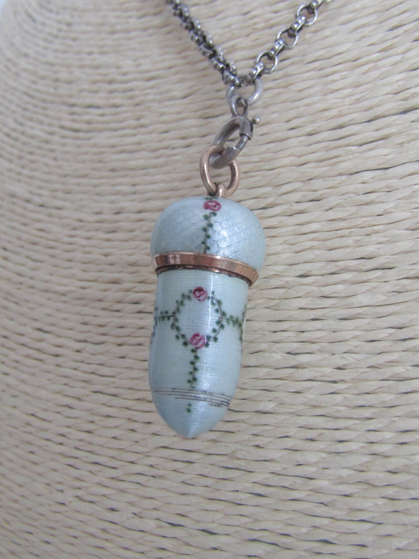 Antique Guilloche Enamel Art Nouveau Acorn Pendant c. 1900