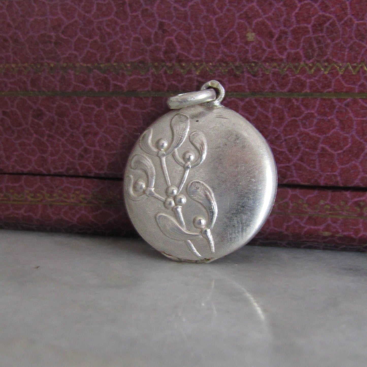 Antique Art Nouveau French Silver Mistletoe Round Locket