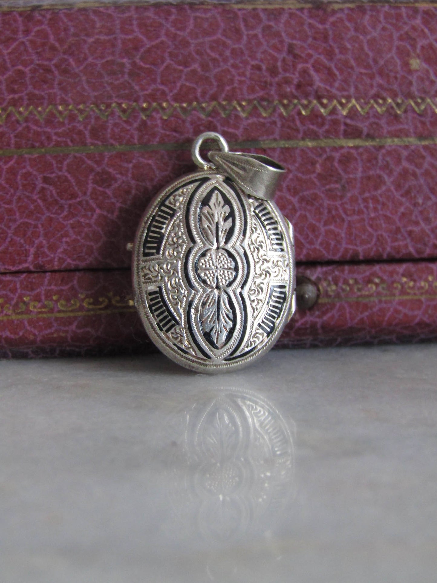 Antique Silver Enamel Victorian Locket with Hinged Glass Partition