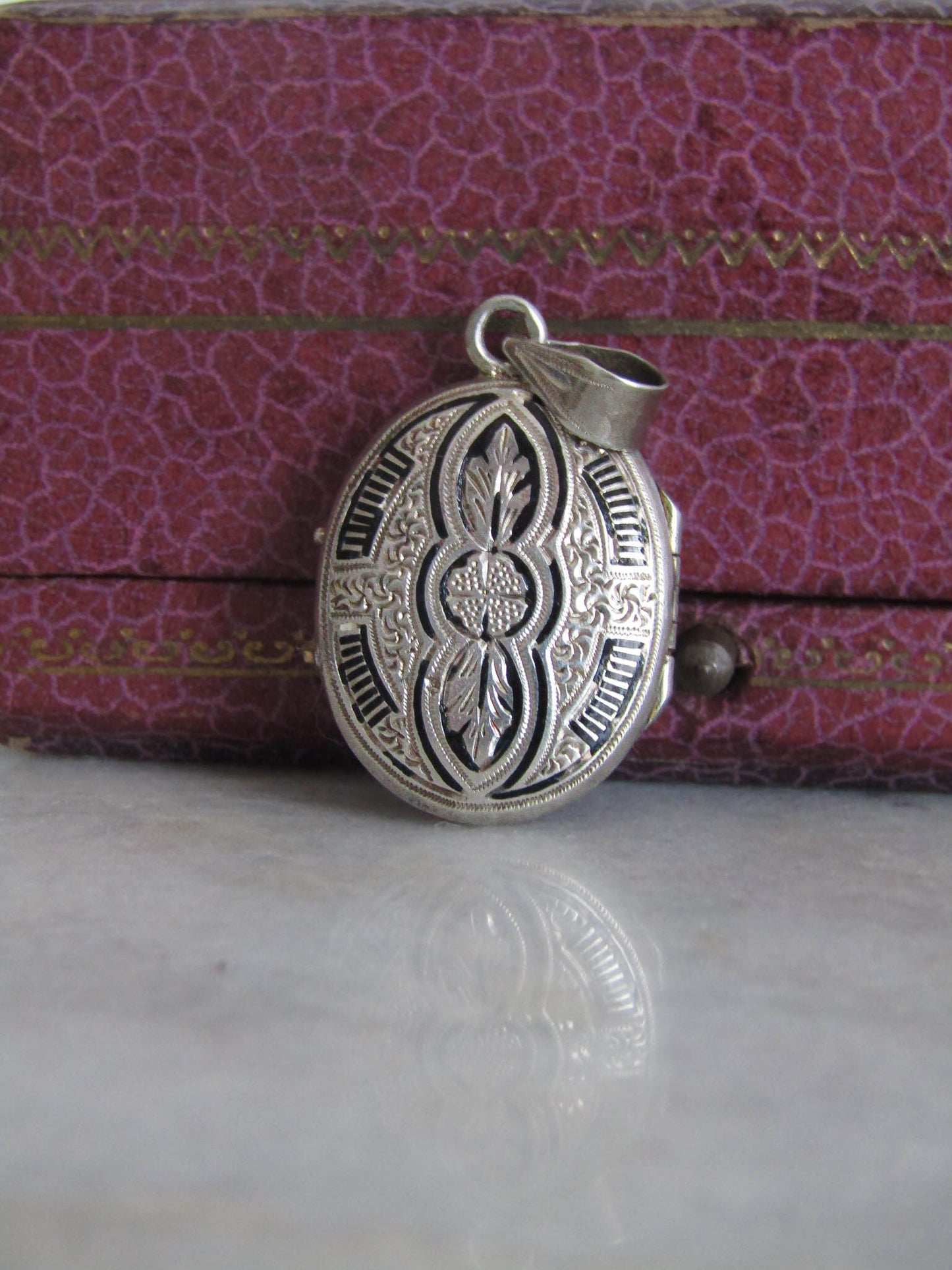 Antique Silver Enamel Victorian Locket with Hinged Glass Partition