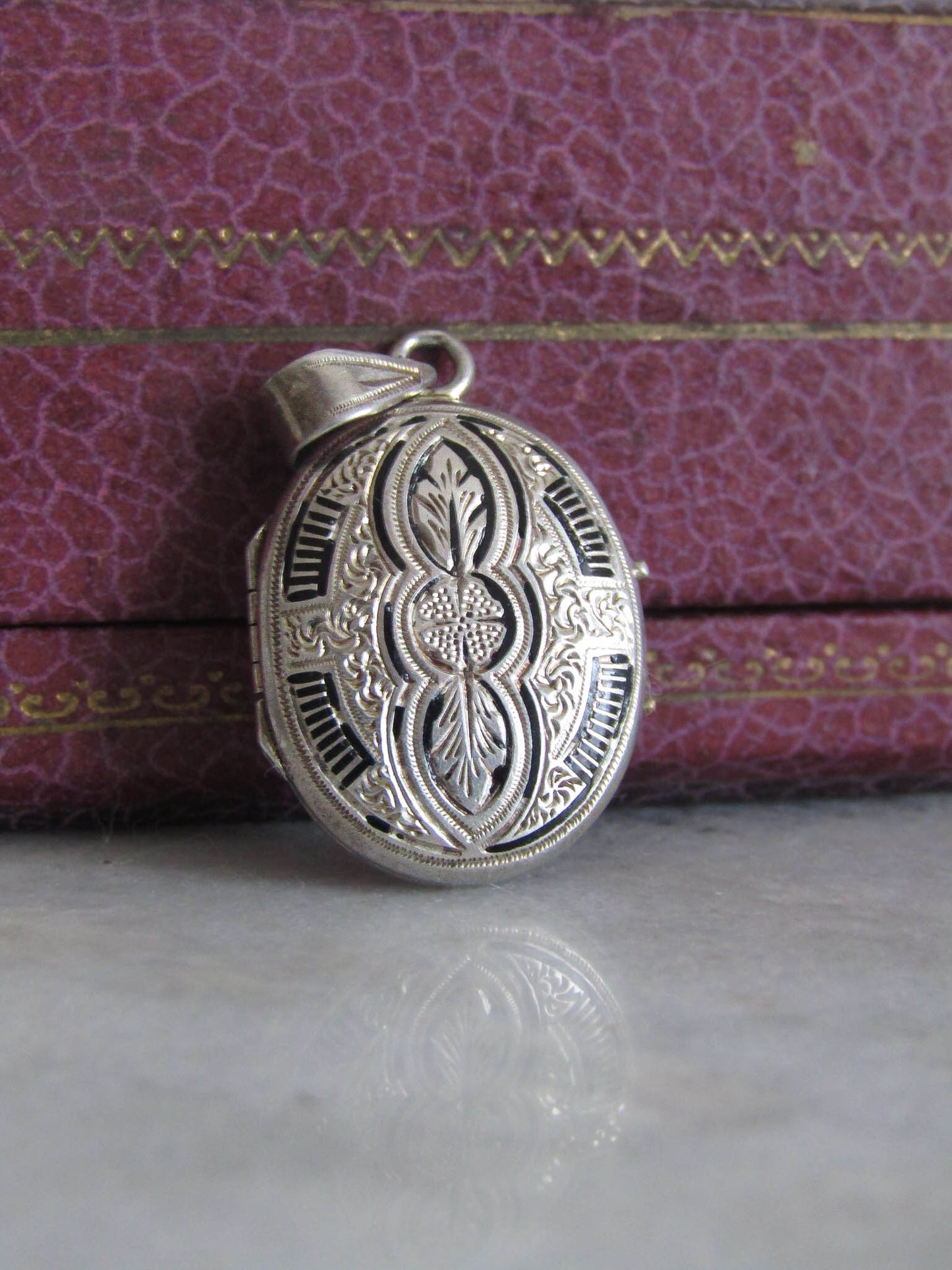 Antique Silver Enamel Victorian Locket with Hinged Glass Partition