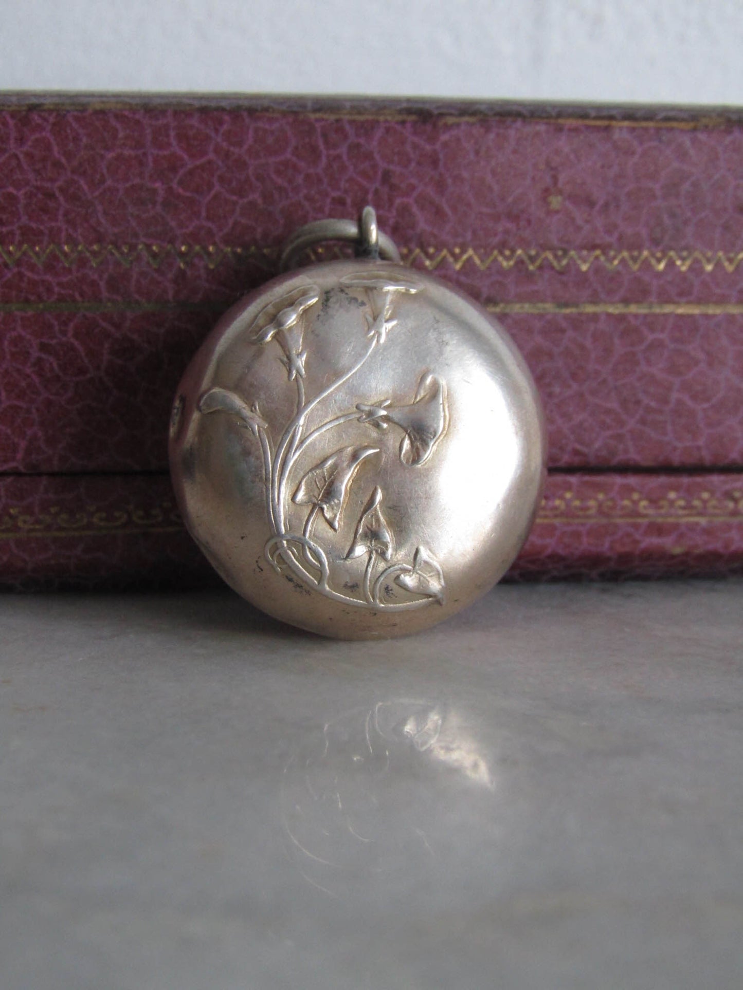 Antique Gold Washed Silver Art Nouveau Powder Box Pendant c. 1900