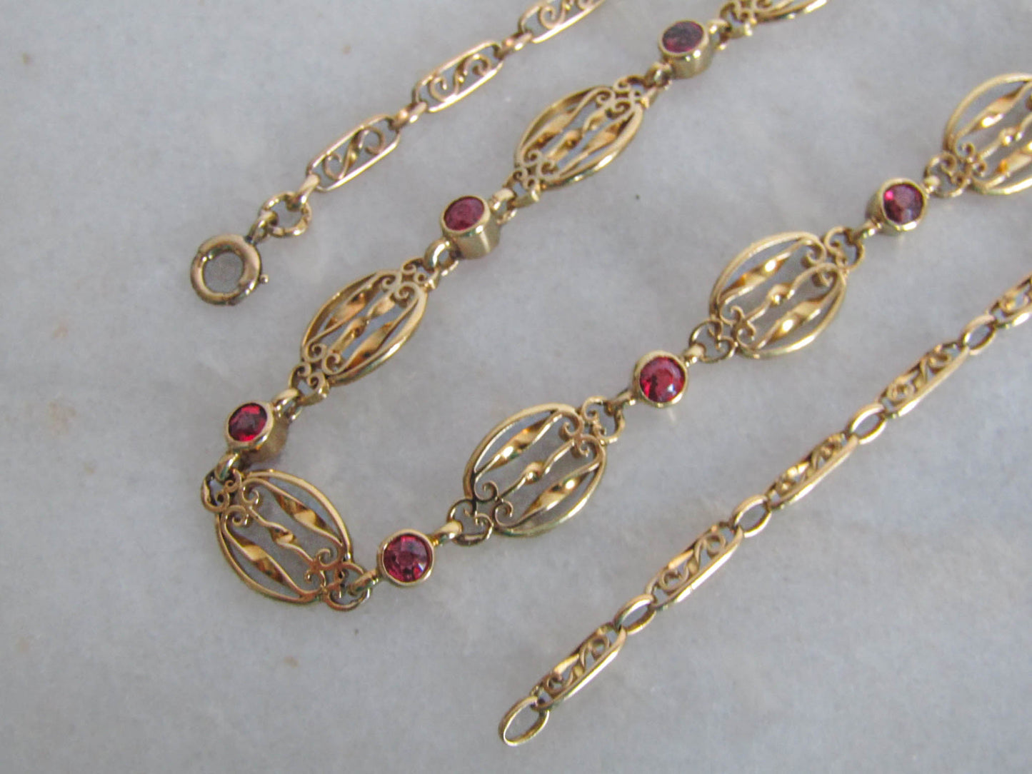 French 18K Solid Gold Drapery Necklace with Red Spinel, Antique Belle Epoque Choker Necklace c. 1900