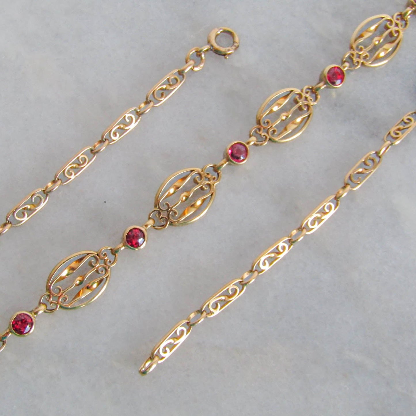 French 18K Solid Gold Drapery Necklace with Red Spinel, Antique Belle Epoque Choker Necklace c. 1900