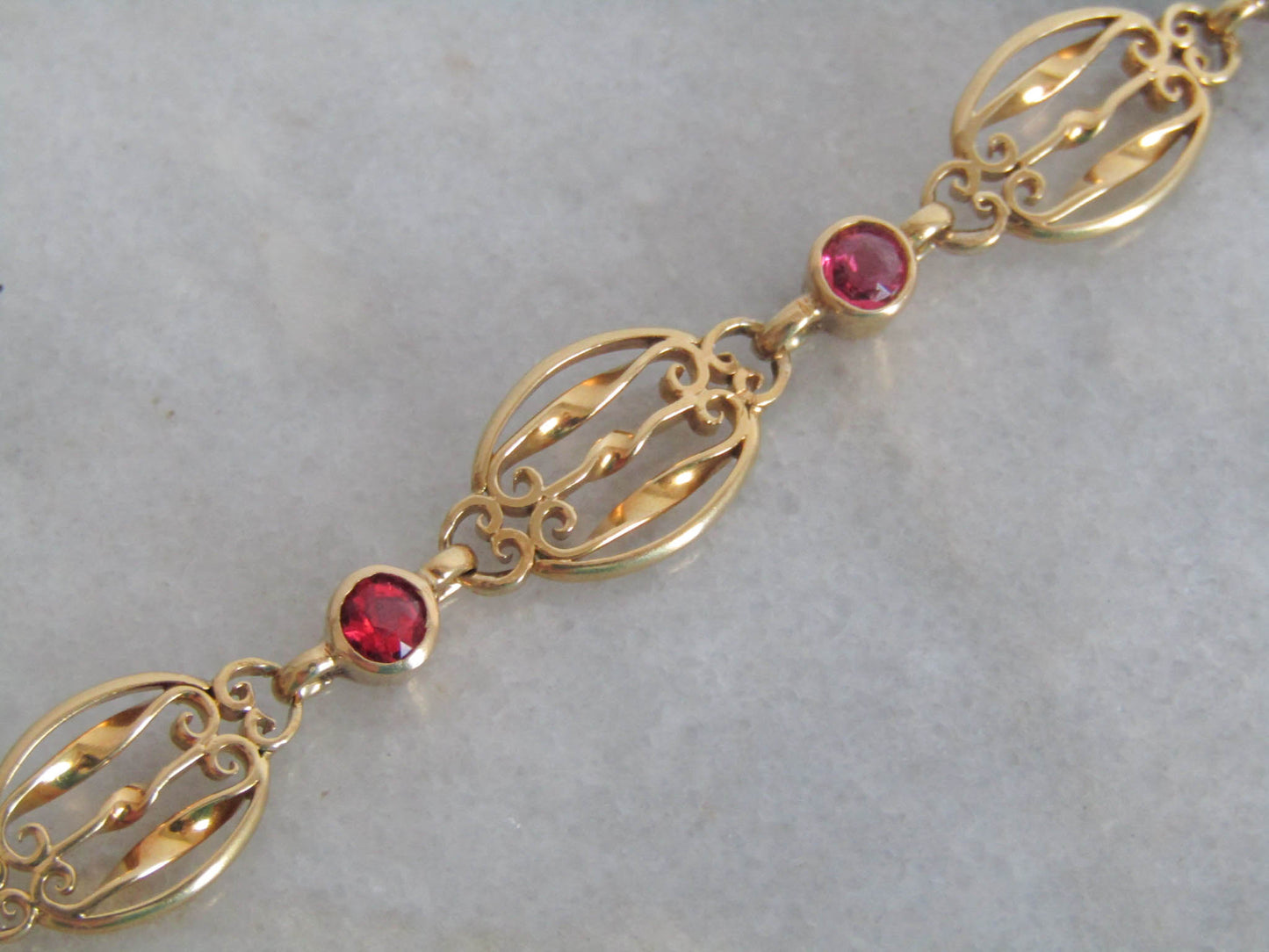 French 18K Solid Gold Drapery Necklace with Red Spinel, Antique Belle Epoque Choker Necklace c. 1900