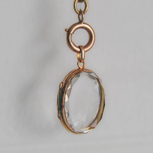 Antique 18K Gold and Beveled Rock Crystal Shaker Locket, French Victorian Solid Gold Pendant