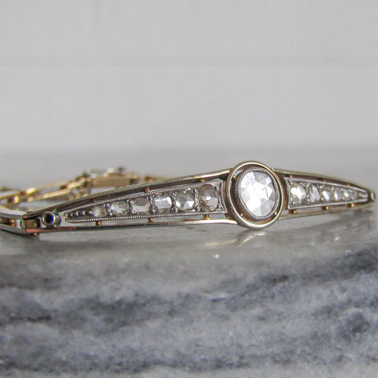 Antique 18K Solid Gold French Edwardian Rose Cut Diamond Bracelet c. 1890