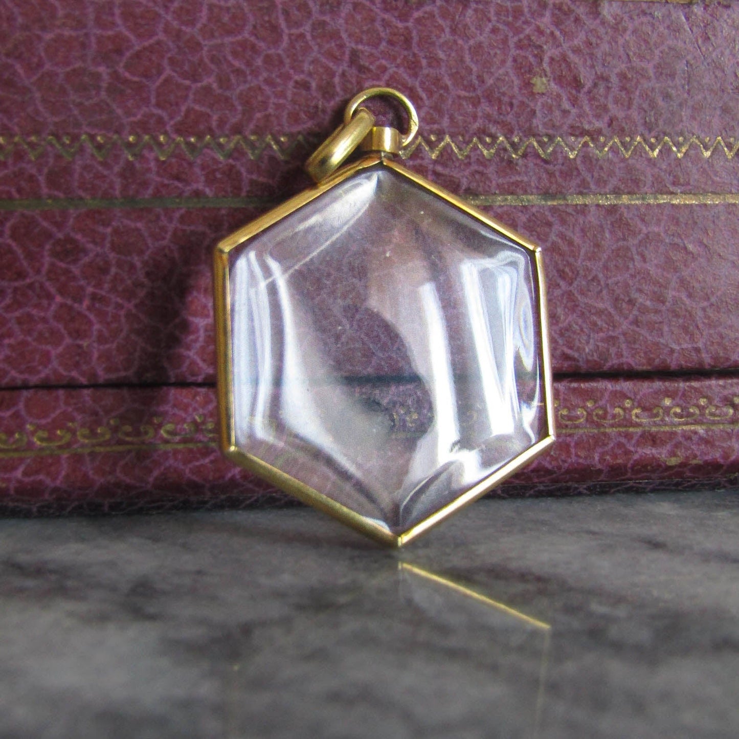 Antique French Hexagonal Glass Shaker Locket, 18k Gold French Locket