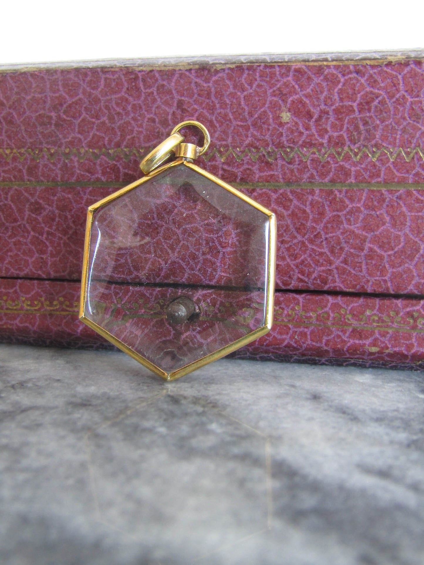 Antique French Hexagonal Glass Shaker Locket, 18k Gold French Locket