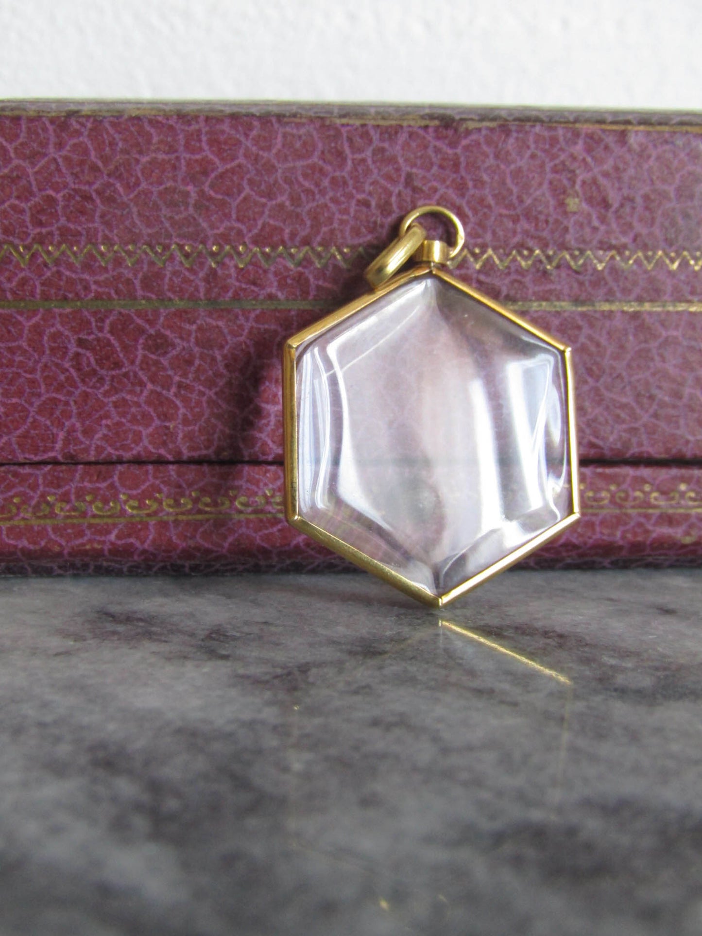 Antique French Hexagonal Glass Shaker Locket, 18k Gold French Locket