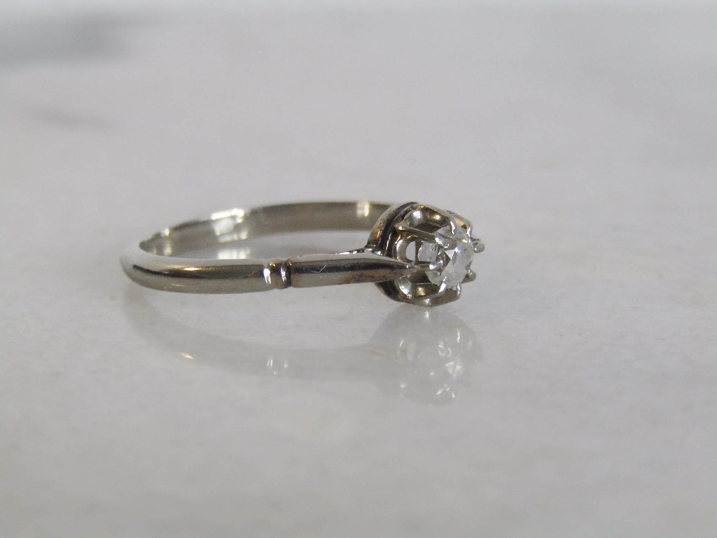 Antique 18K White Gold Old Mine Cut Diamond Solitaire Engagement Ring