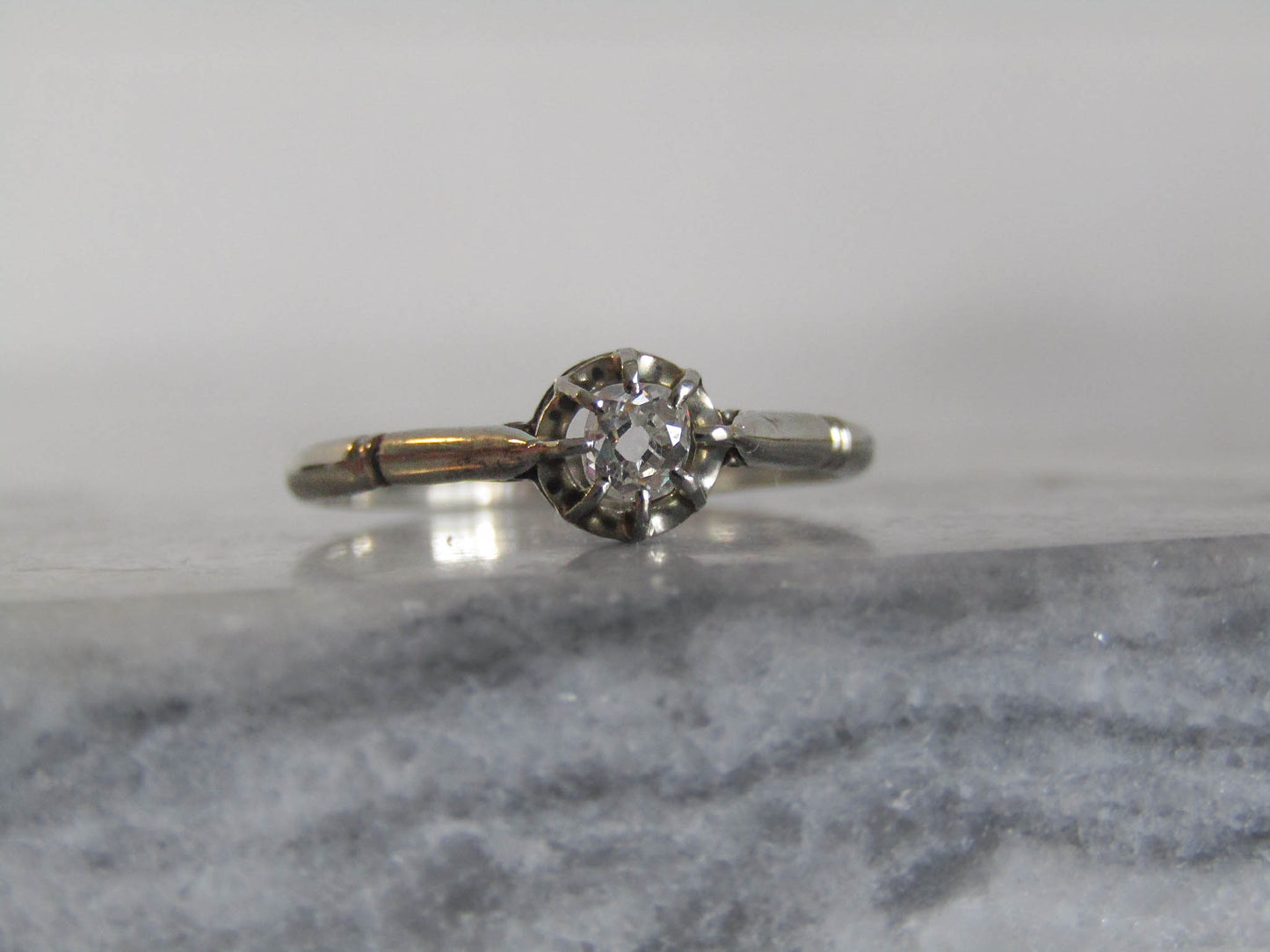 Antique 18K White Gold Old Mine Cut Diamond Solitaire Engagement Ring