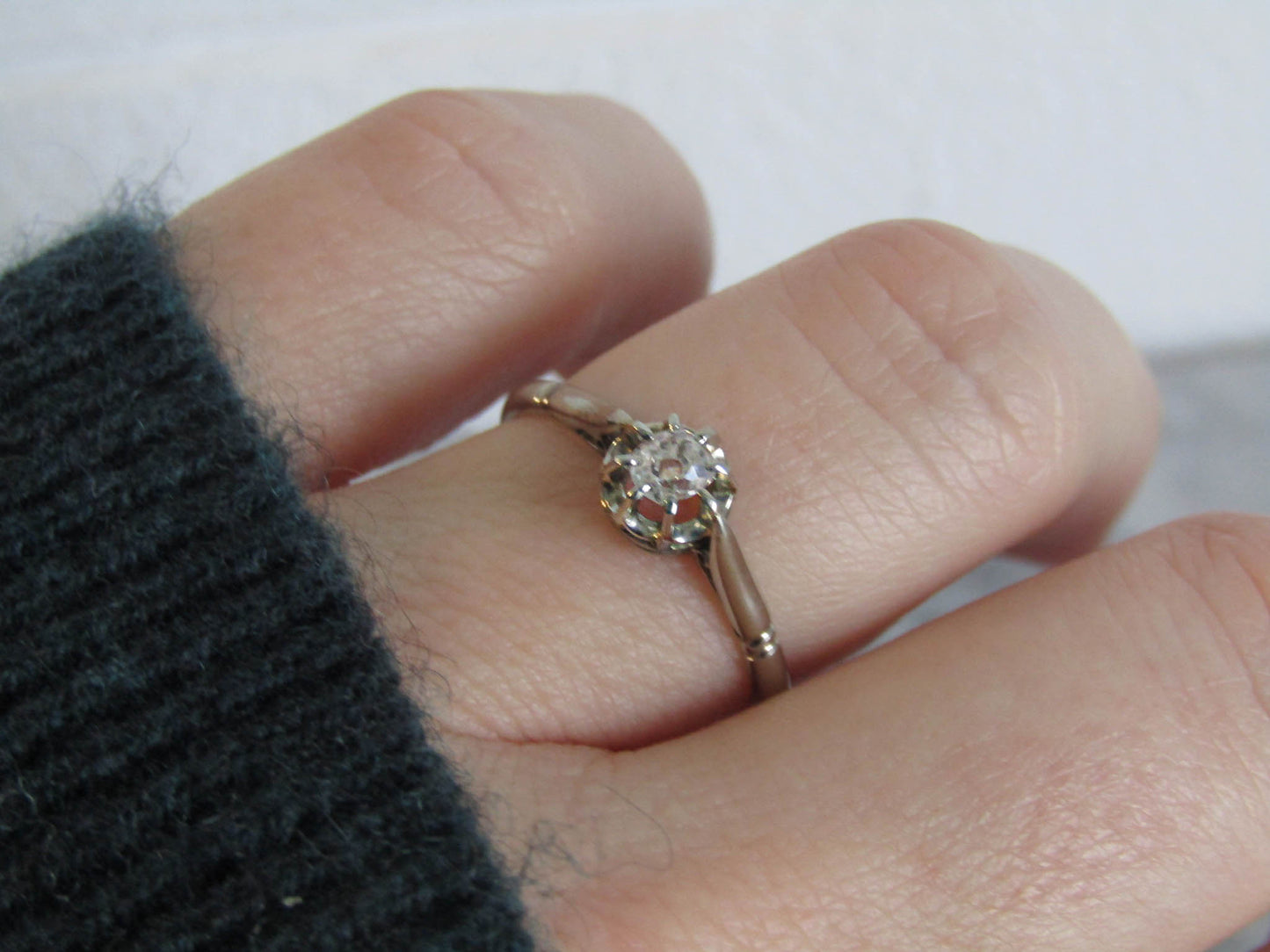 Antique 18K White Gold Old Mine Cut Diamond Solitaire Engagement Ring