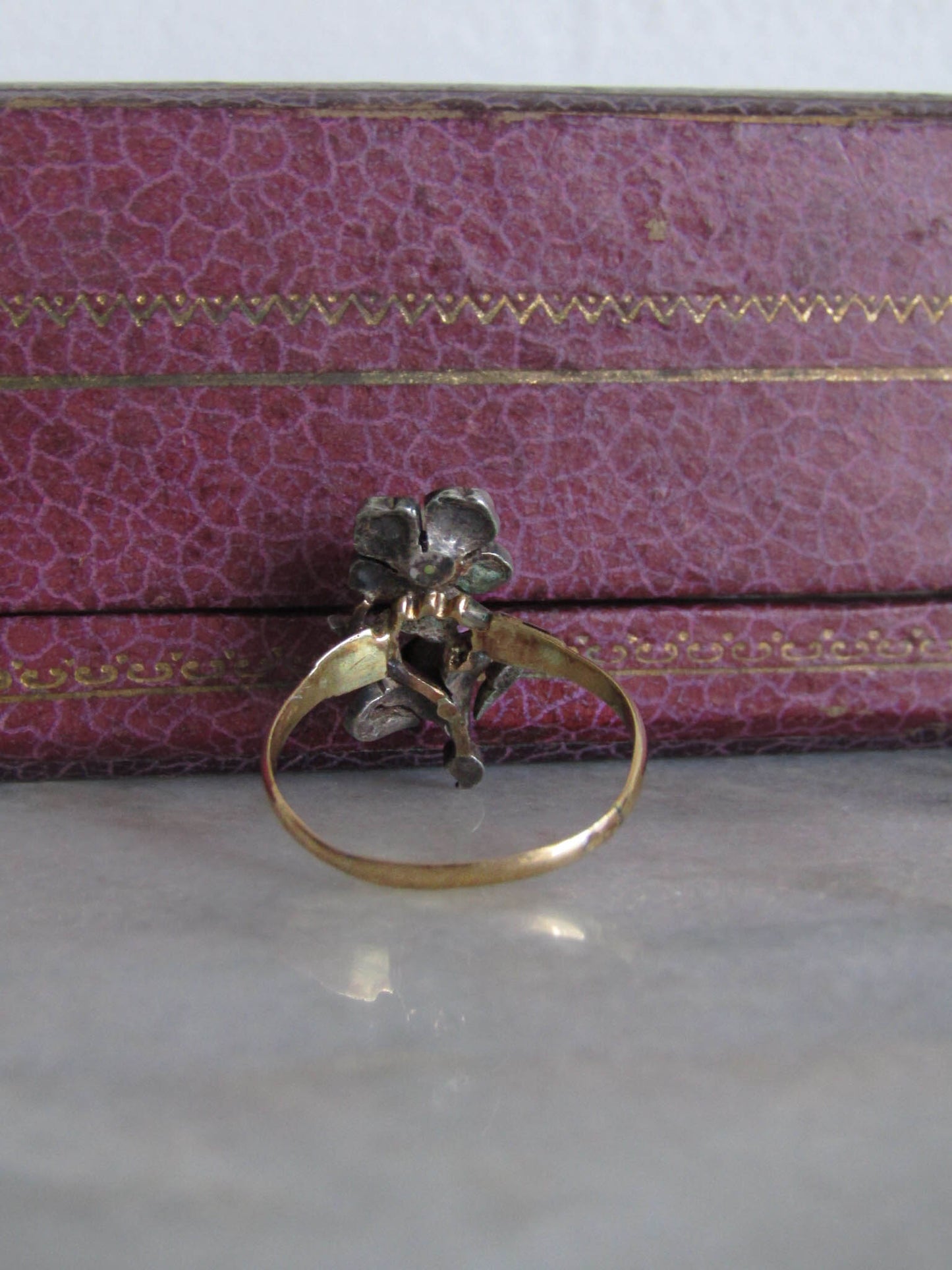 Antique 18k Gold and Silver Pearl Flower Ring