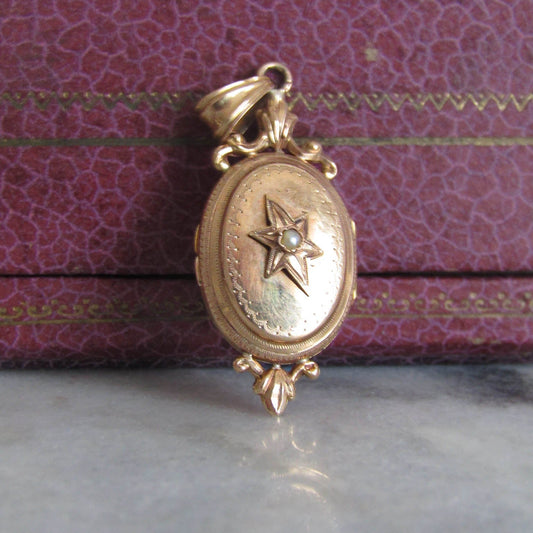 Antique 18K Solid Gold Starburst Victorian Locket with Hinged Glass Partition